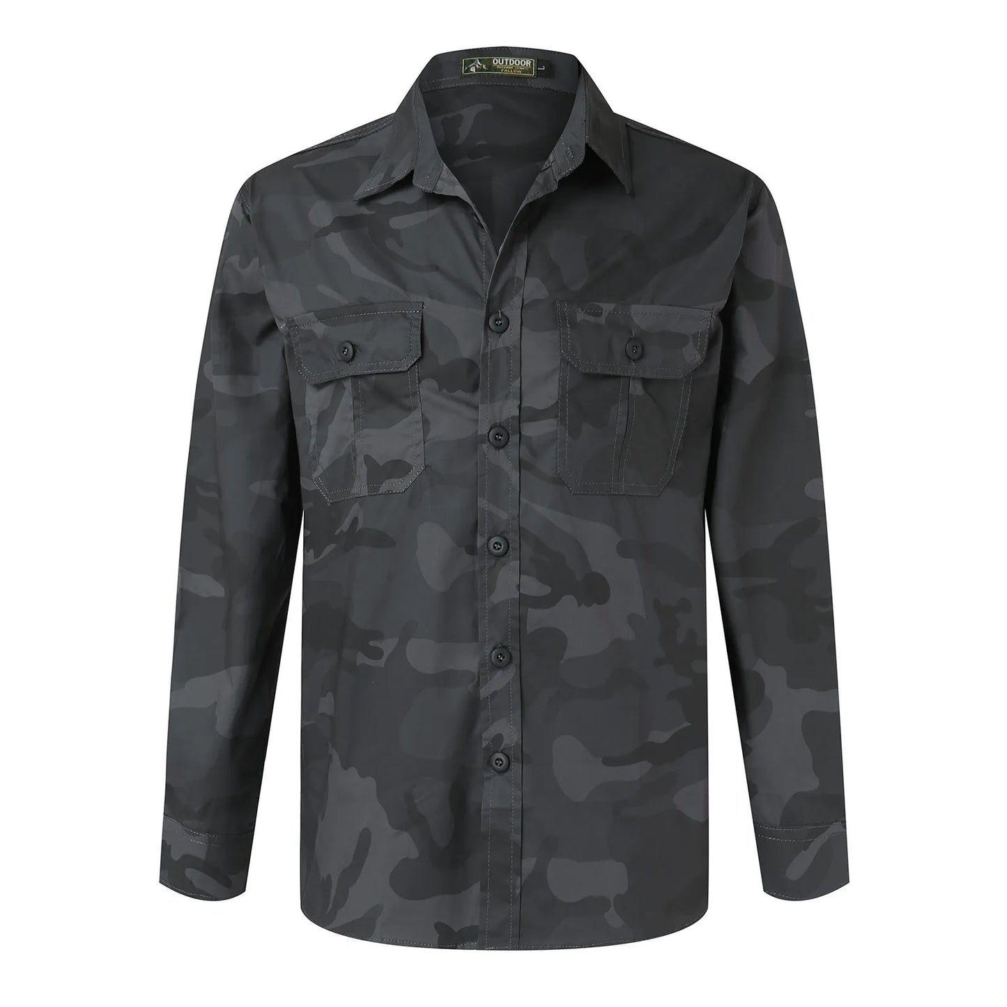 Men Camouflage Shirt Long-Sleeve Button Cargo With Double Pockets - integrityhomedecor