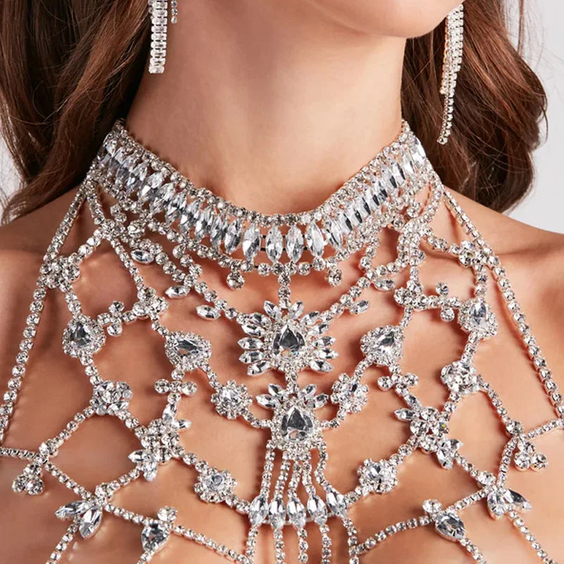 Rhinestone Body Chain Bra Necklace