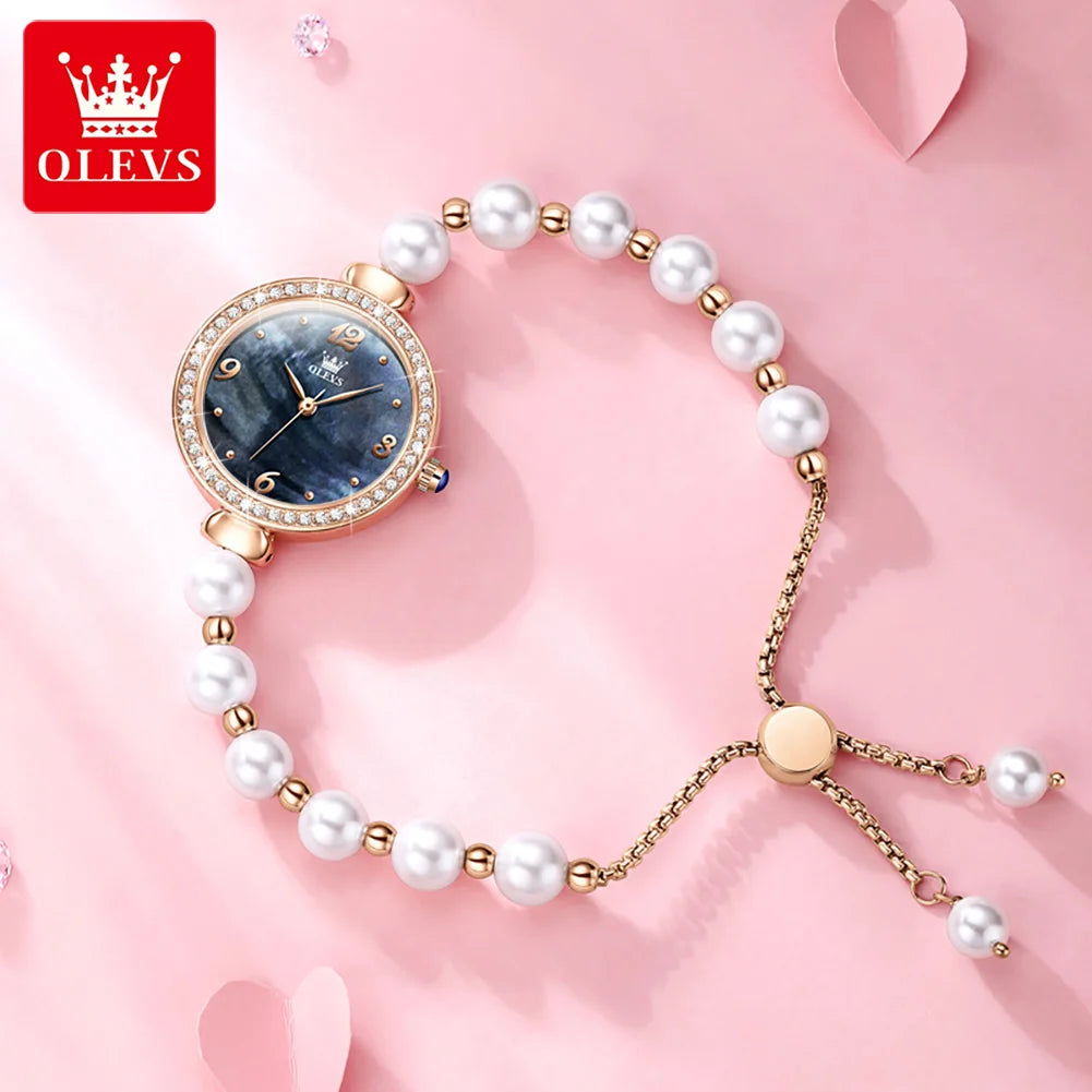 Pearl Bracelet Chain Quartz Wrist Watch for Women