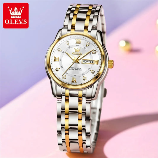 Luxury Gold Watch Roman Stainless Steel Waterproof Luminous