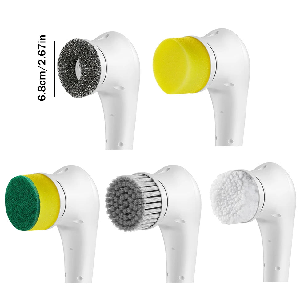 5pcs Electric Cleaning Brush Waterproof Handheld Scrubber Bathroom
