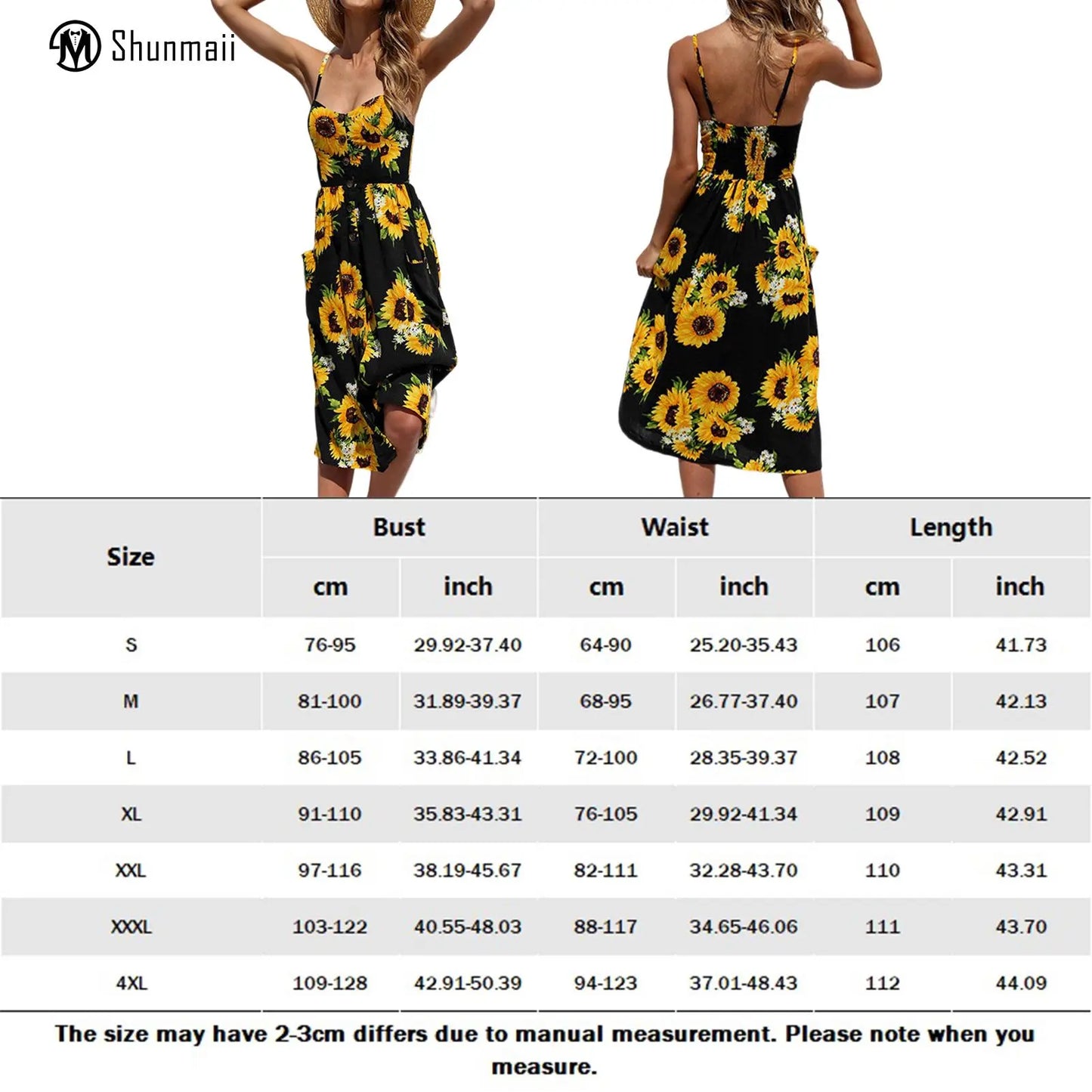 Women's Spaghetti Strap Dress Daisy Printed Single Breasted - integrityhomedecor