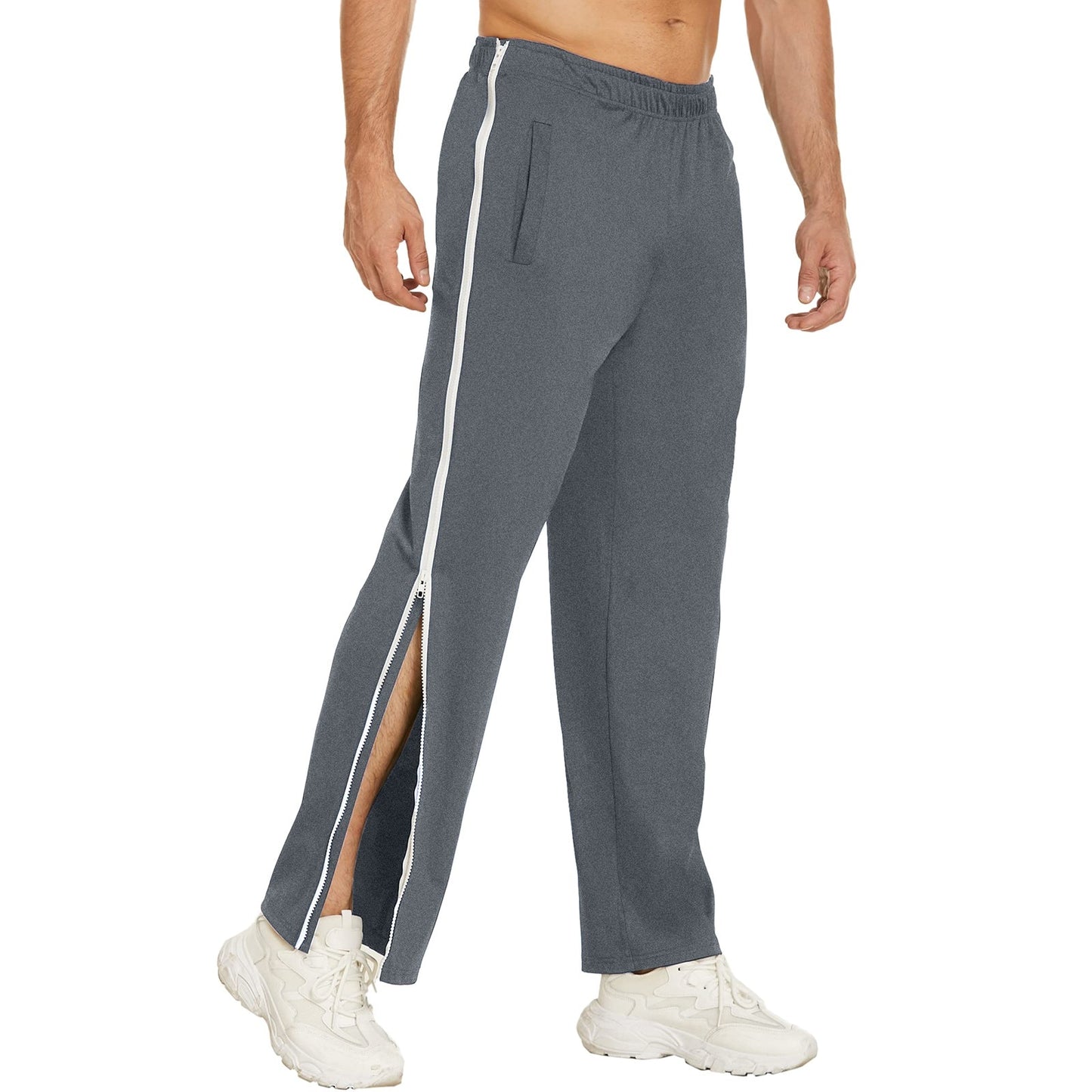 Men Clothing Zip Button Tear Away Pants Casual Pants Splicing Basketball Training Sweatpants With Pockets - integrityhomedecor