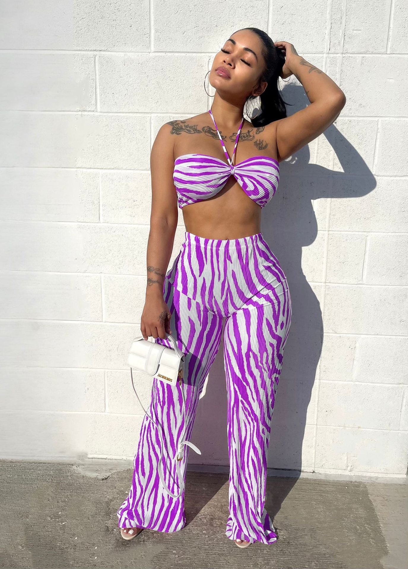 Women's Halter Tops High Waist Wide Leg 2 Piece Set - integrityhomedecor