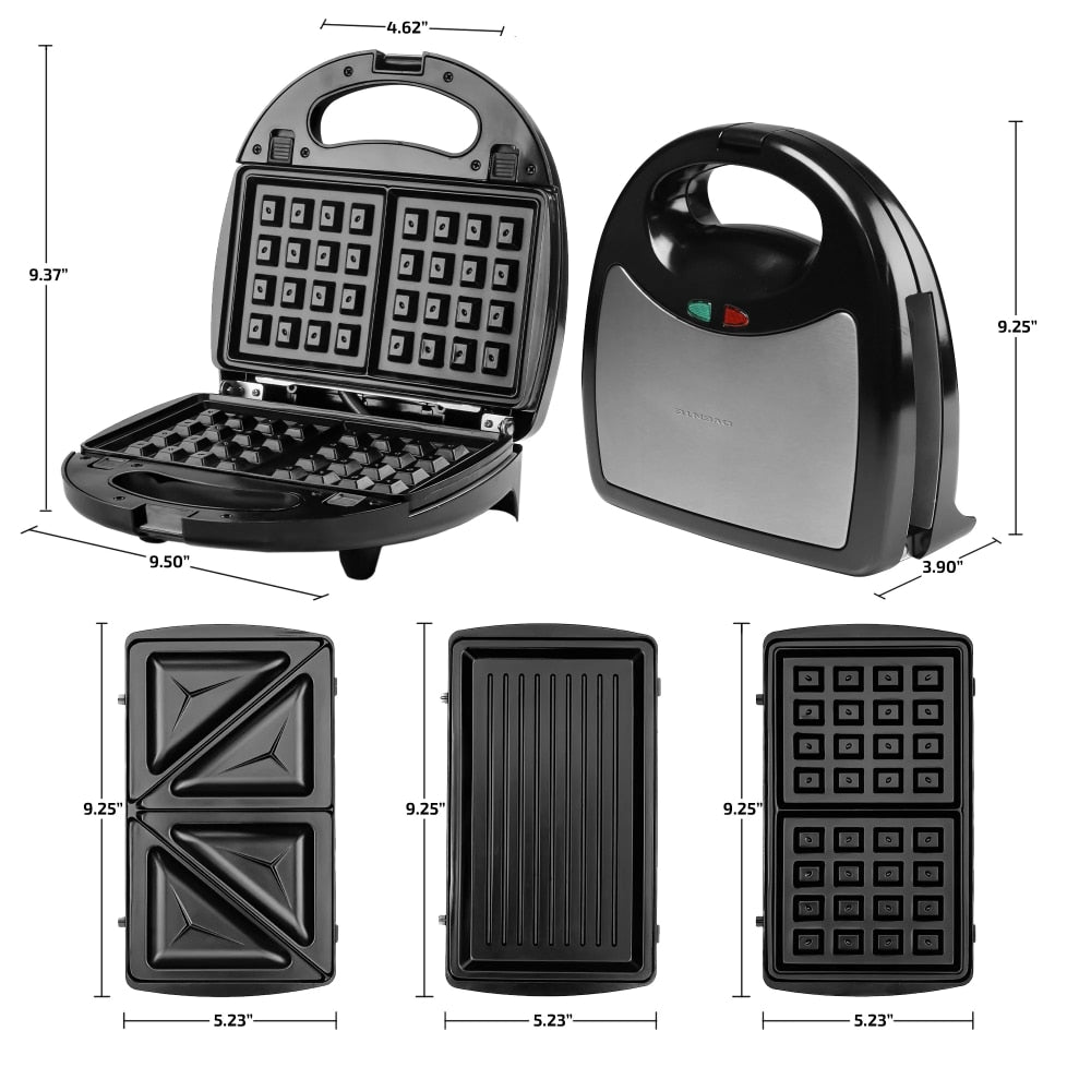 Grill and Waffle Maker with 3 Removable Non-Stick Plates - integrityhomedecor