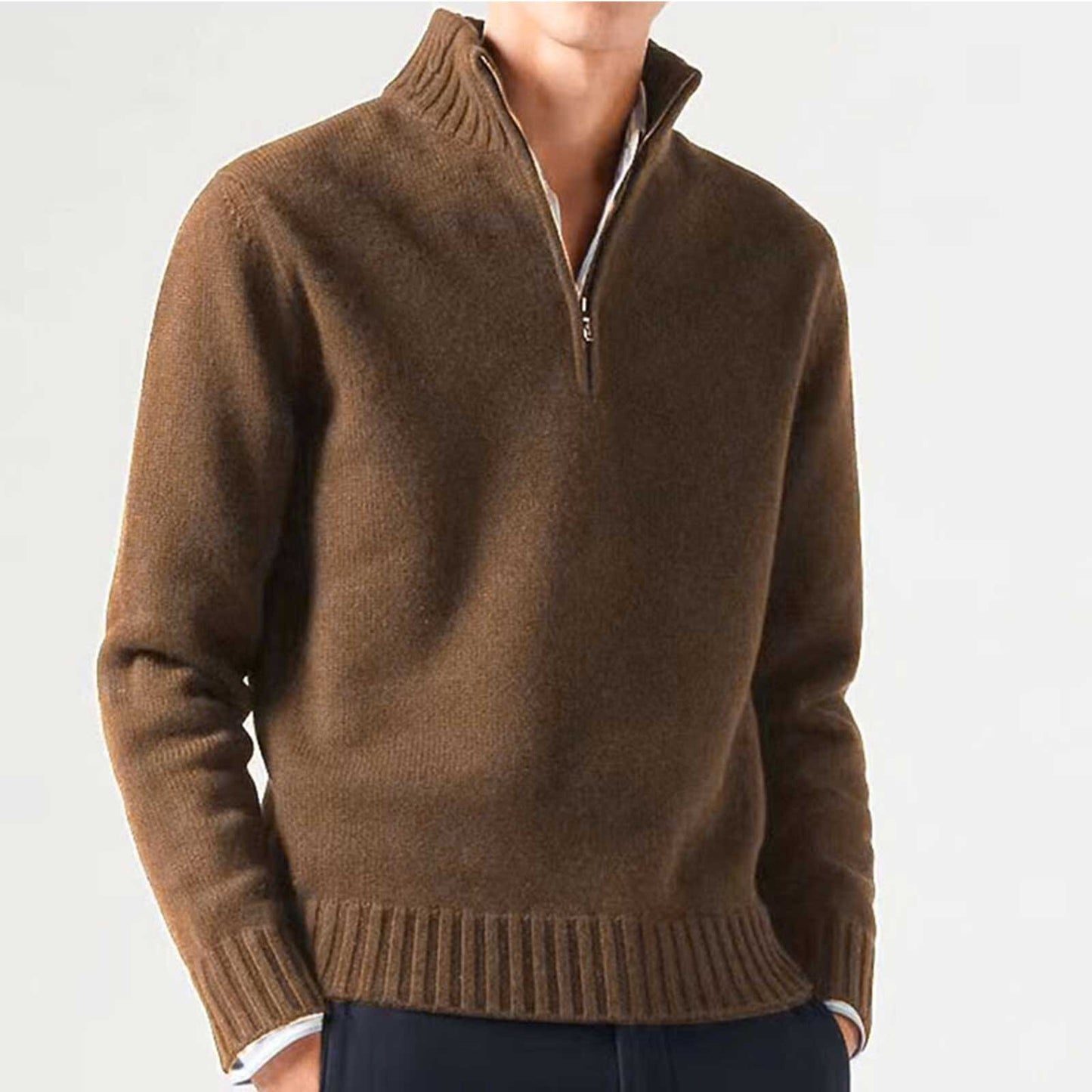 Turtleneck Sweater Zip Up Men's Knitted Thick Pullover Cashmere - integrityhomedecor