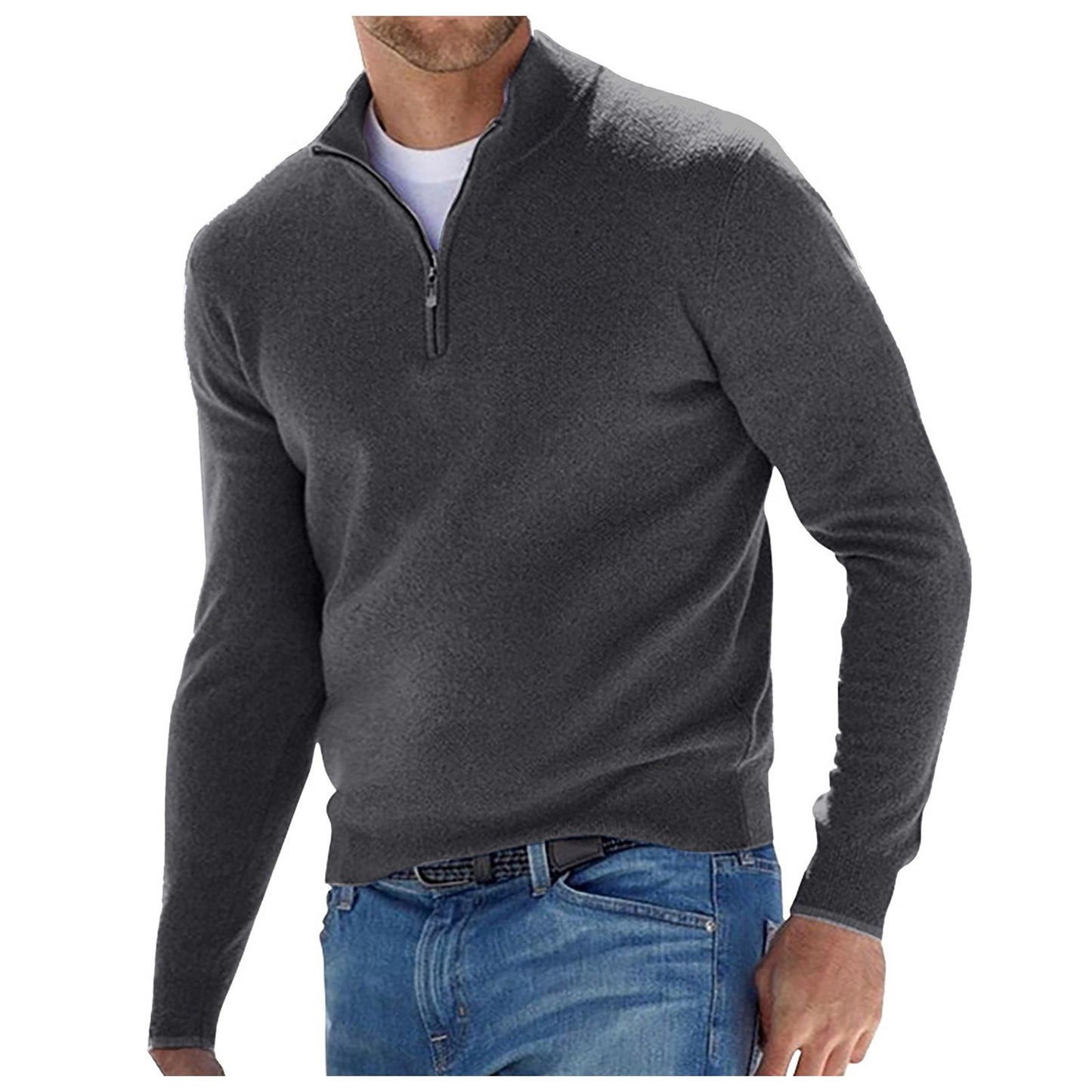Pullover Men Autumn Thick Warm Knitted Solid Long Sleeve Turtleneck Sweaters Half Zip Warm Fleece Comfy Clothing - integrityhomedecor
