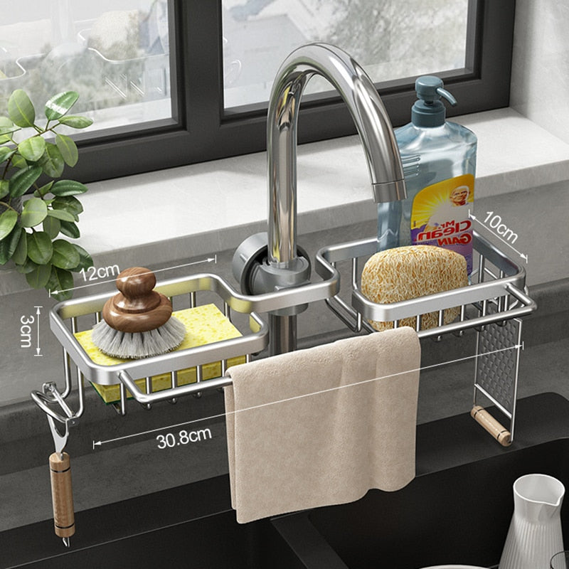 Kitchen Space Aluminum Sink Drain Rack Sponge Storage Faucet Holder Soap Drainer Shelf Basket Organizer Bathroom Accessories - integrityhomedecor