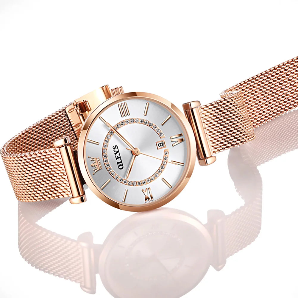 Quartz Watch for Women Waterproof Mesh Steel Strap