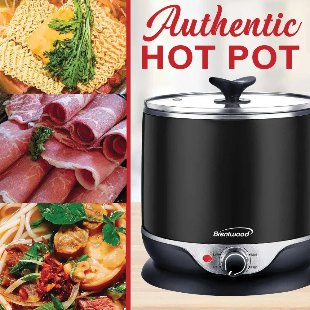 Stainless Steel 1.9 Quart Cordless Electric Hot Pot Cooker and Food Steamer in Black