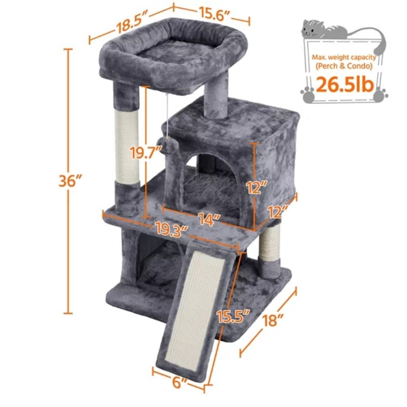 36" Cat Tree with Condo and Scratching Post Tower, cat furniture - integrityhomedecor