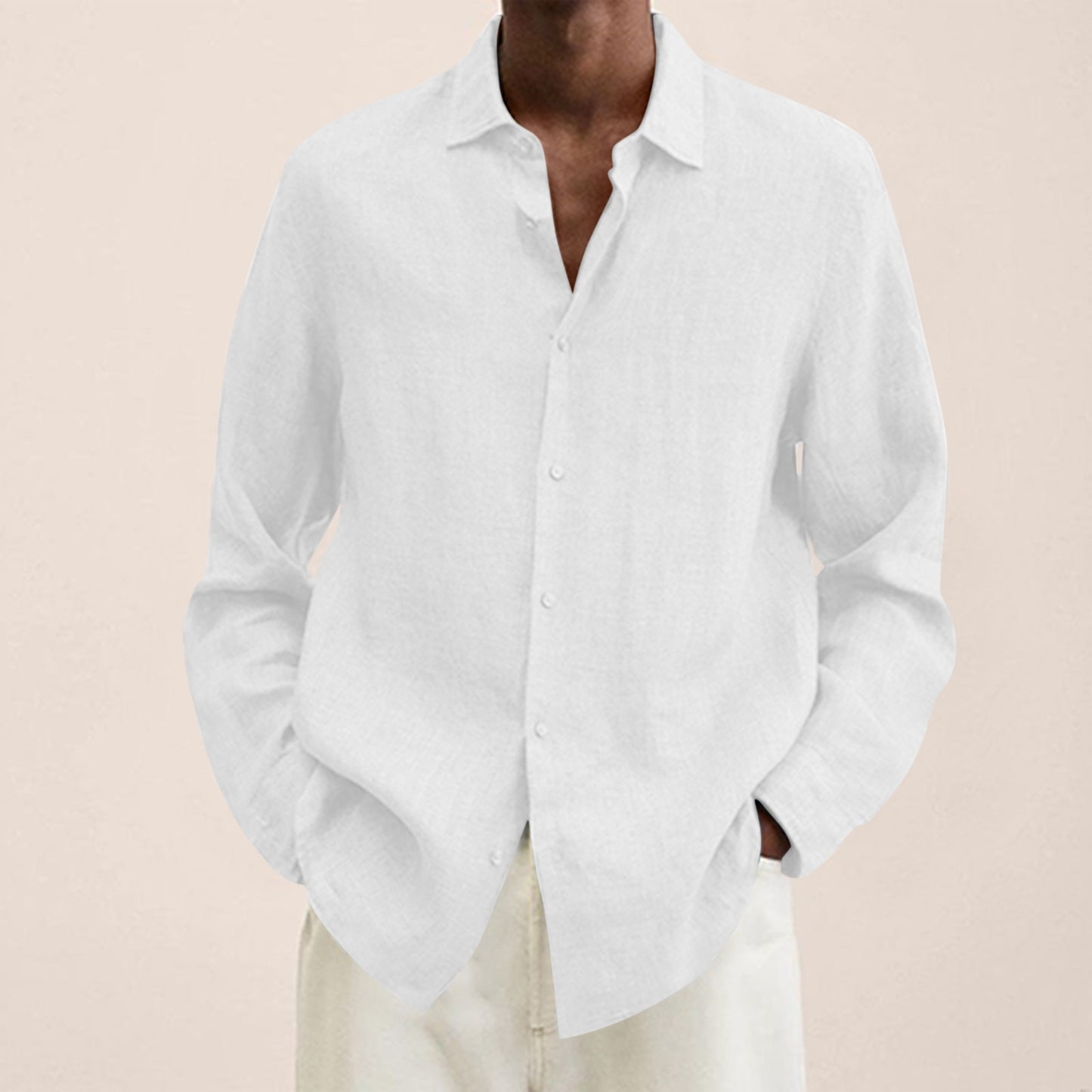 Cotton Linen Shirts For Men Casual Long Sleeve Shirts Blouses Solid Turn-Down Collar Handsome Shirts Male Clothing - integrityhomedecor