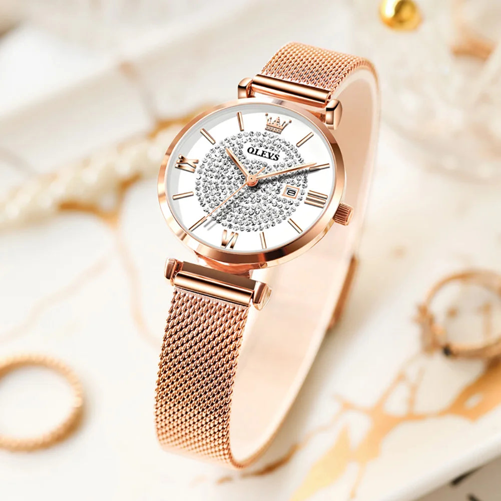 Quartz Watch for Women Waterproof Mesh Steel Strap