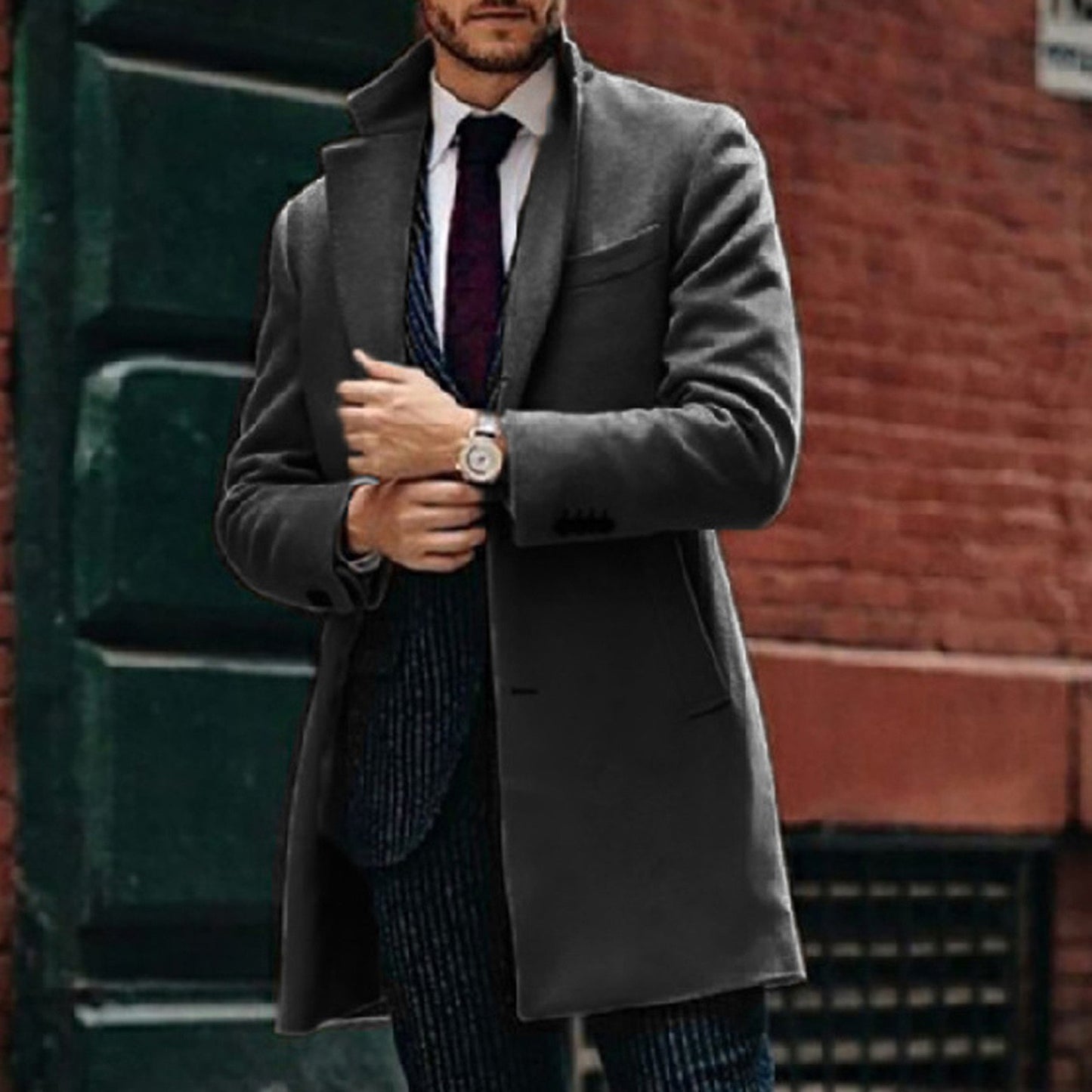 Men's Mid Length Wool Cardigan Fashion Solid Color Loose Jacket Fit Button Business Coat - integrityhomedecor