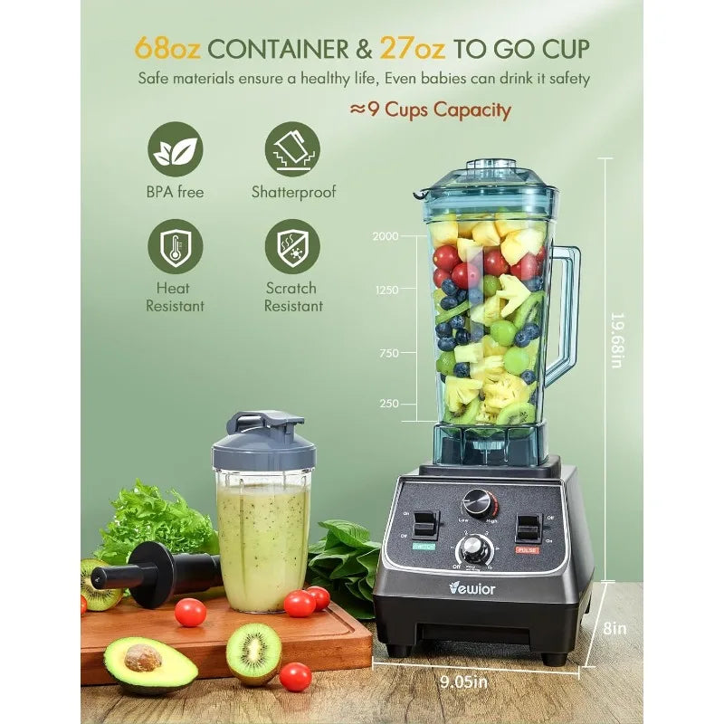 VEWIOR 2200W Blender with 68oz Container & 27oz To-Go Cup