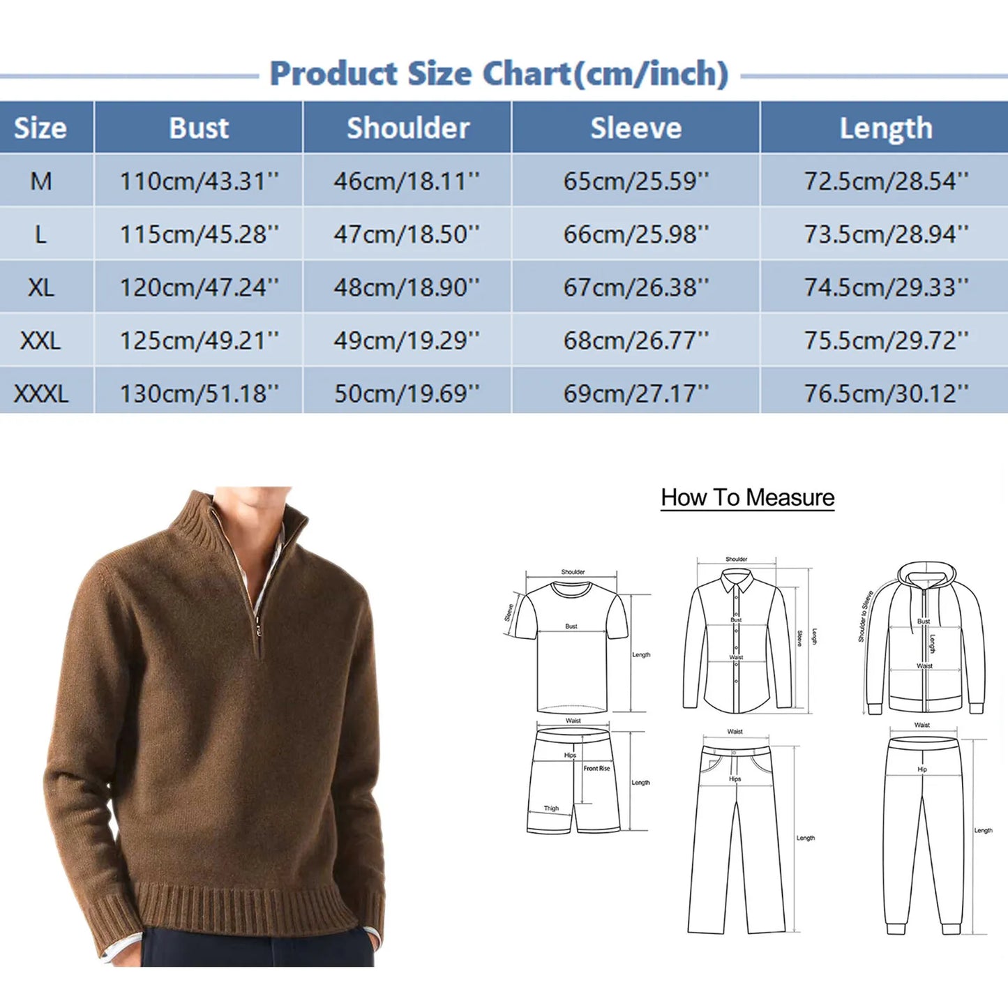 Turtleneck Sweater Zip Up Men's Knitted Thick Pullover Cashmere - integrityhomedecor