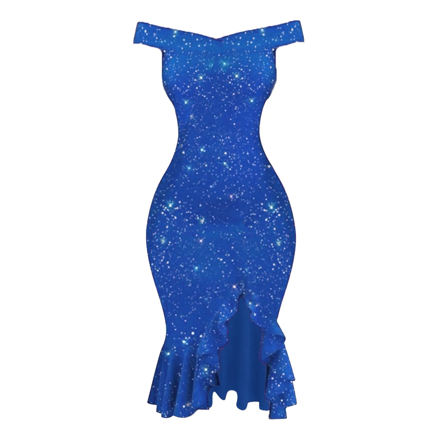 Women's Off Shoulder Dress Ruffle Hem Slit - integrityhomedecor