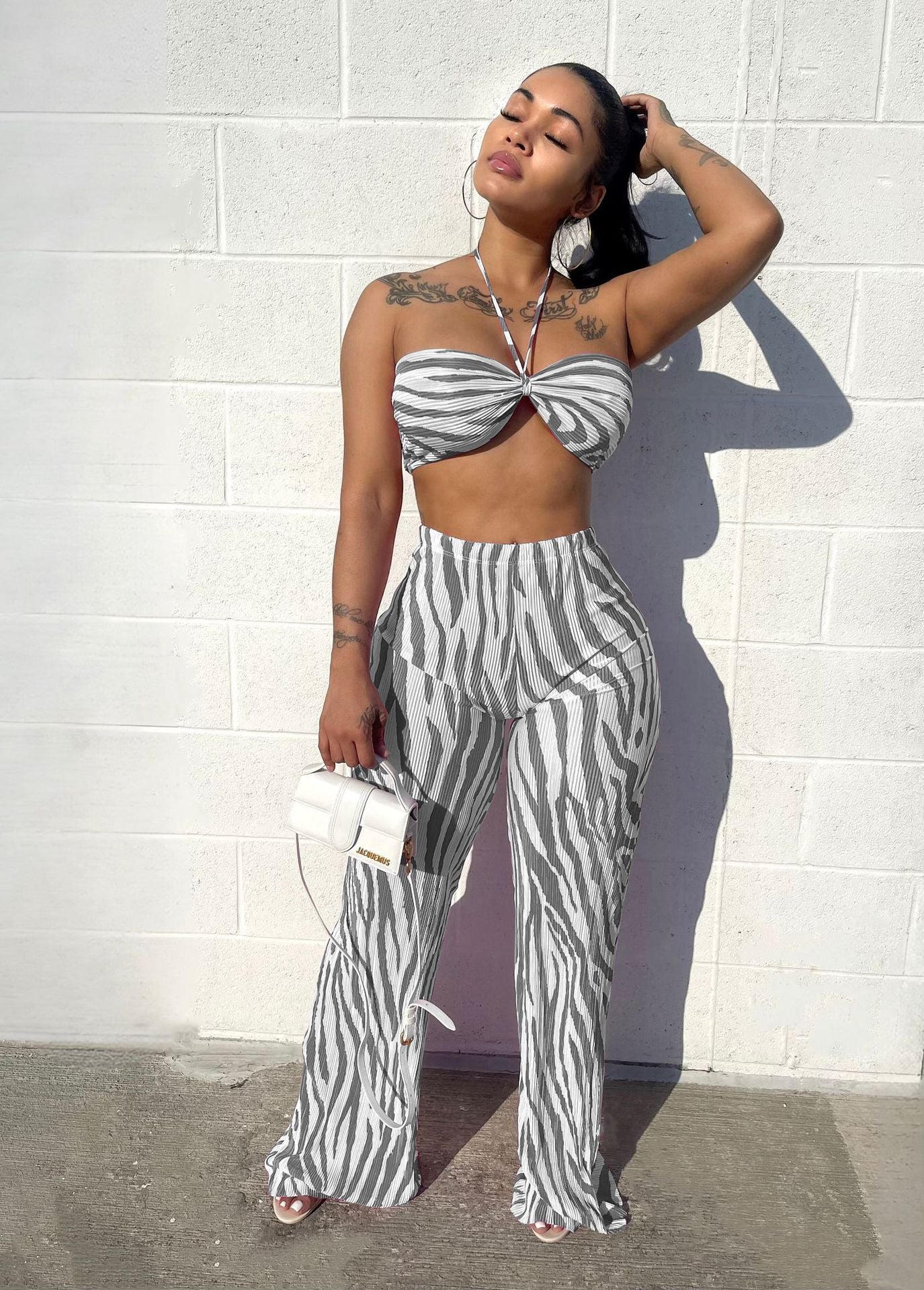 Women's Halter Tops High Waist Wide Leg 2 Piece Set - integrityhomedecor