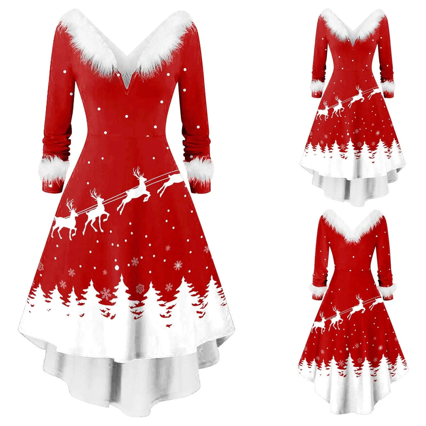 Female Elegant Casual Christmas Santa Snowflakes Fluff Printed Pattern - integrityhomedecor