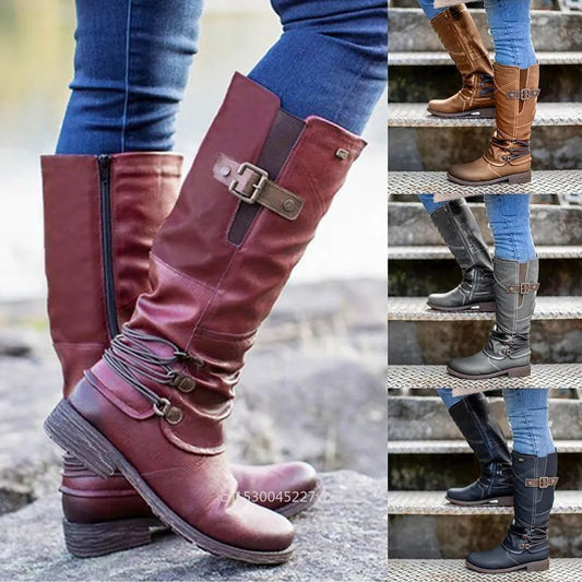 Women Leather Zipper Boots Lace Up - integrityhomedecor