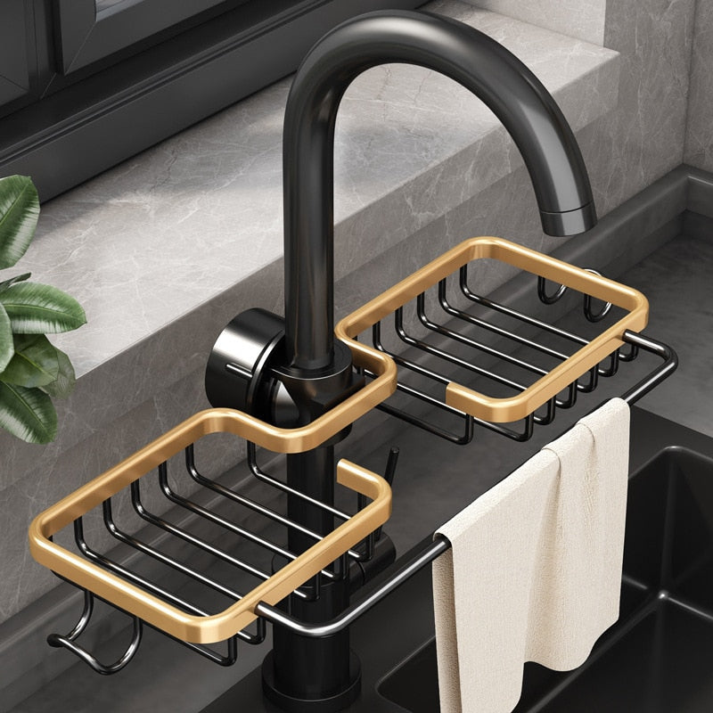 Kitchen Space Aluminum Sink Drain Rack Sponge Storage Faucet Holder Soap Drainer Shelf Basket Organizer Bathroom Accessories - integrityhomedecor