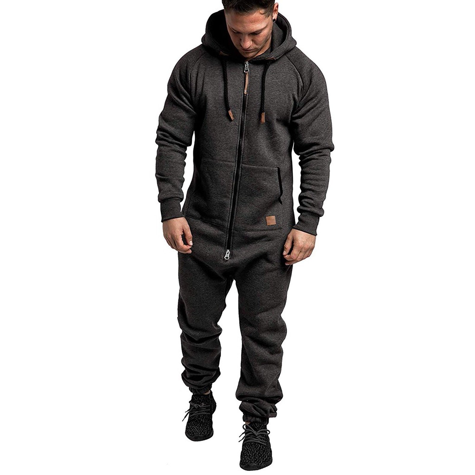 men's Jumpsuit Pajamas Long-sleeved sports pants solid color splicing casual sweater men's zipper hoodie - integrityhomedecor