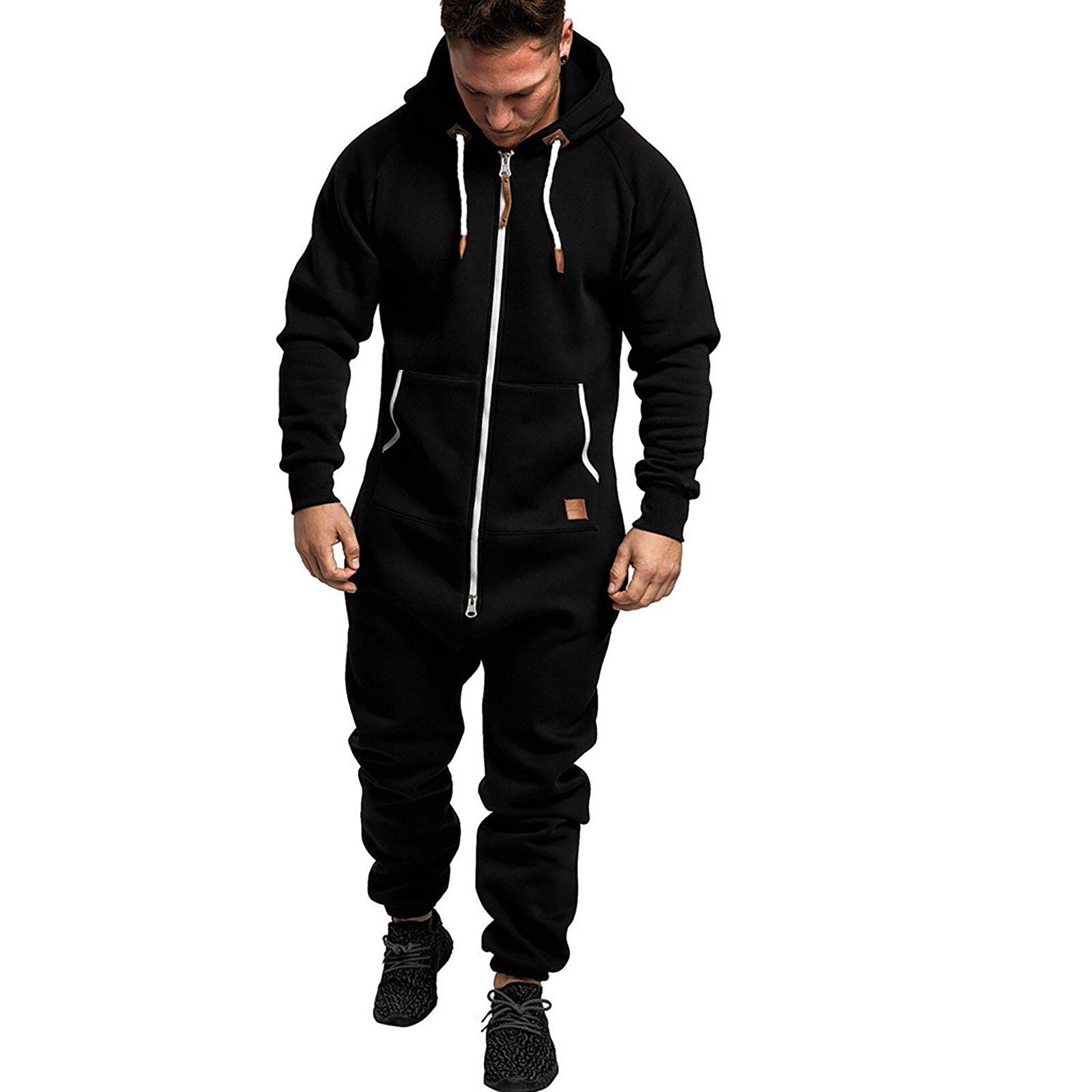 men's Jumpsuit Pajamas Long-sleeved sports pants solid color splicing casual sweater men's zipper hoodie - integrityhomedecor