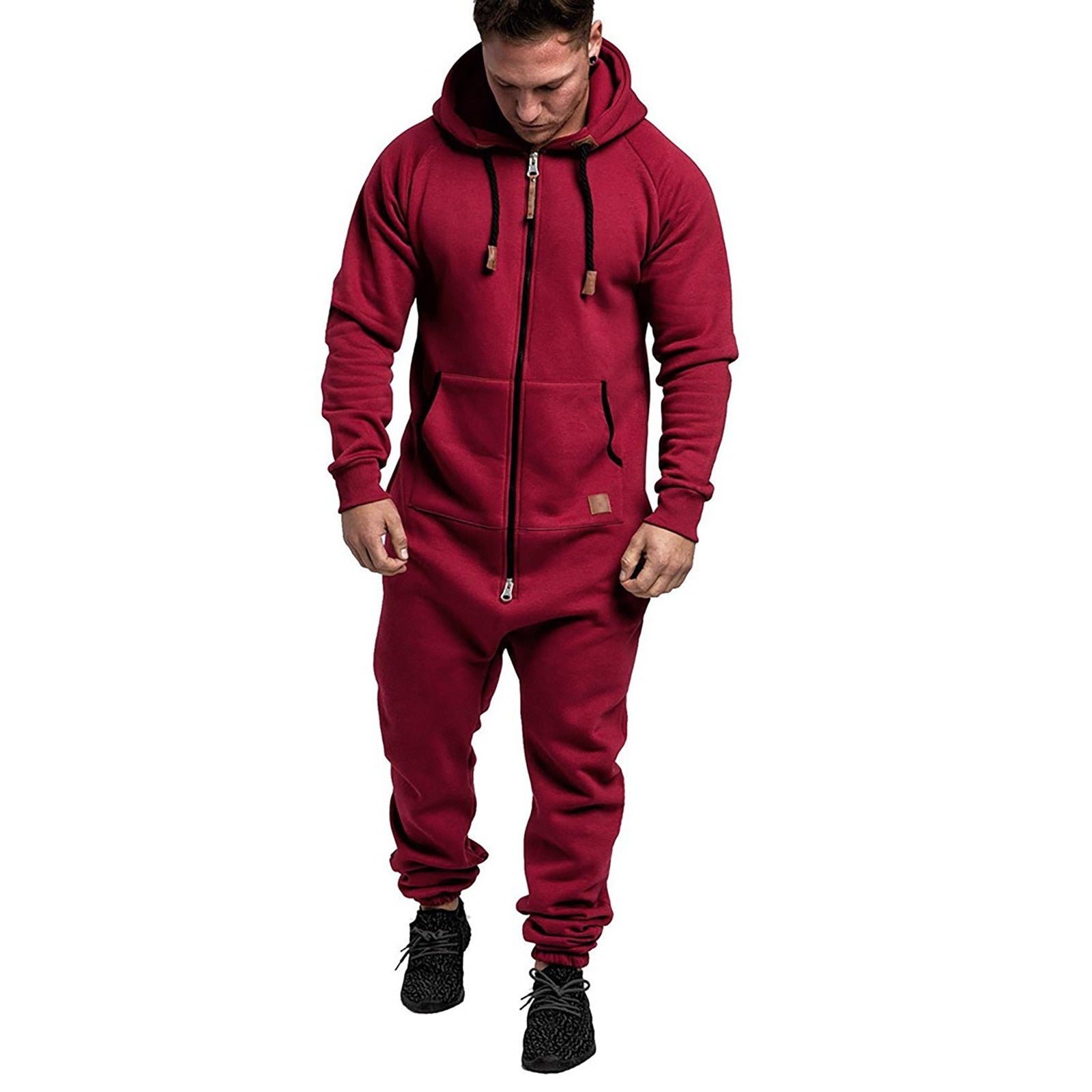 men's Jumpsuit Pajamas Long-sleeved sports pants solid color splicing casual sweater men's zipper hoodie - integrityhomedecor