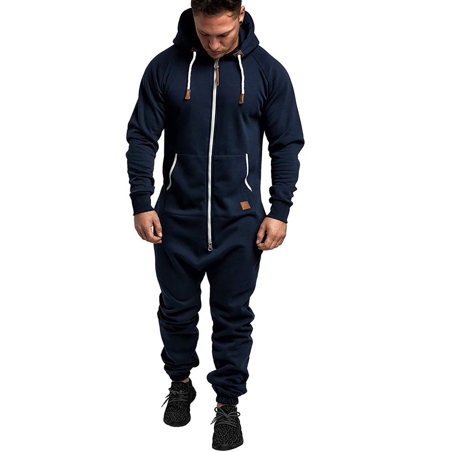 men's Jumpsuit Pajamas Long-sleeved sports pants solid color splicing casual sweater men's zipper hoodie - integrityhomedecor