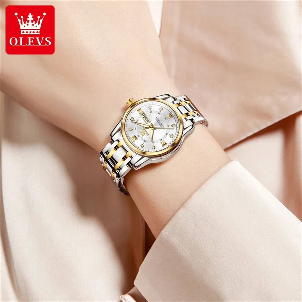 Luxury Gold Watch Roman Stainless Steel Waterproof Luminous