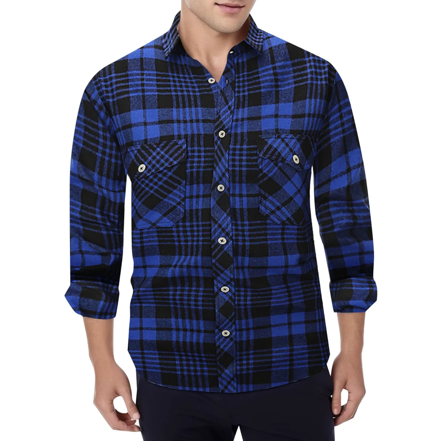 Men Plaid Shirt Double Pockets - integrityhomedecor