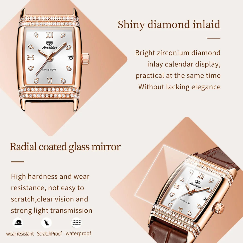 Quartz Woman watch Diamond Dial Square Rose Gold