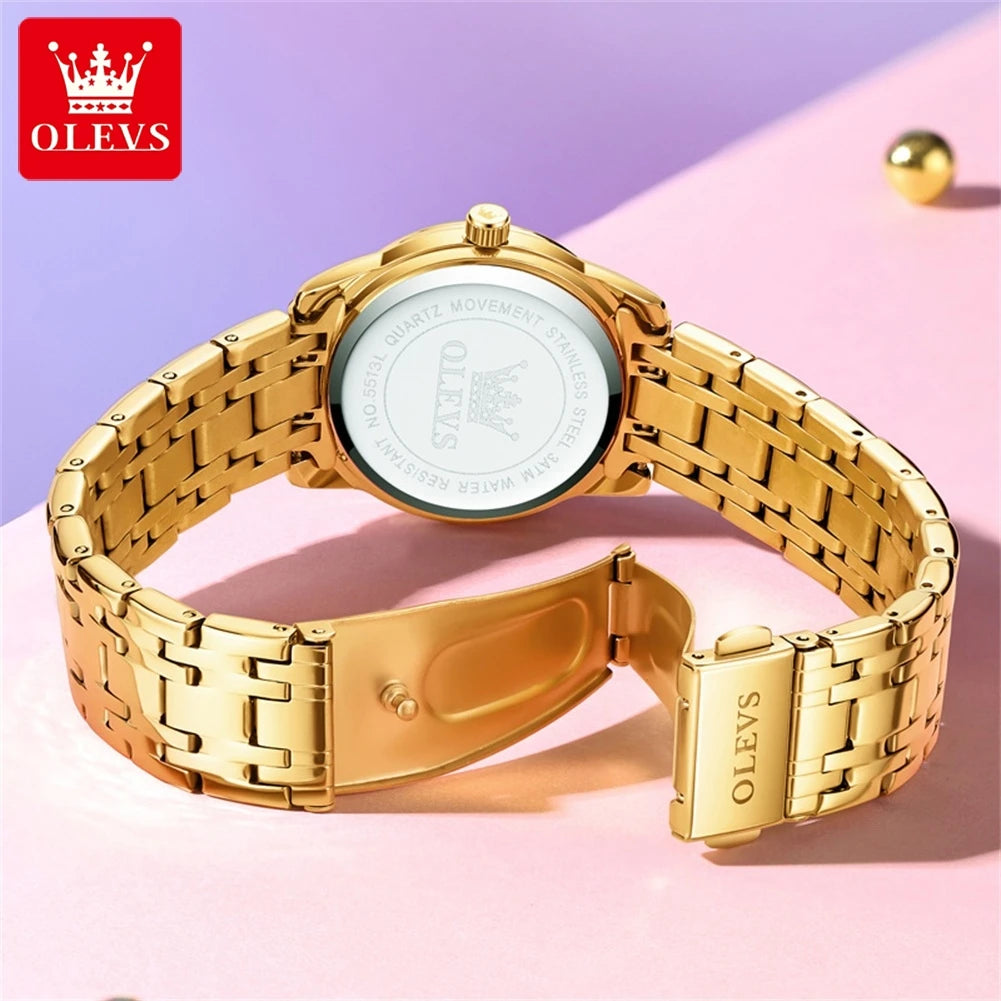 Luxury Gold Watch Roman Stainless Steel Waterproof Luminous