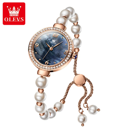 Pearl Bracelet Chain Quartz Wrist Watch for Women