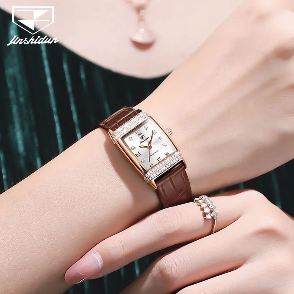 Quartz Woman watch Diamond Dial Square Rose Gold