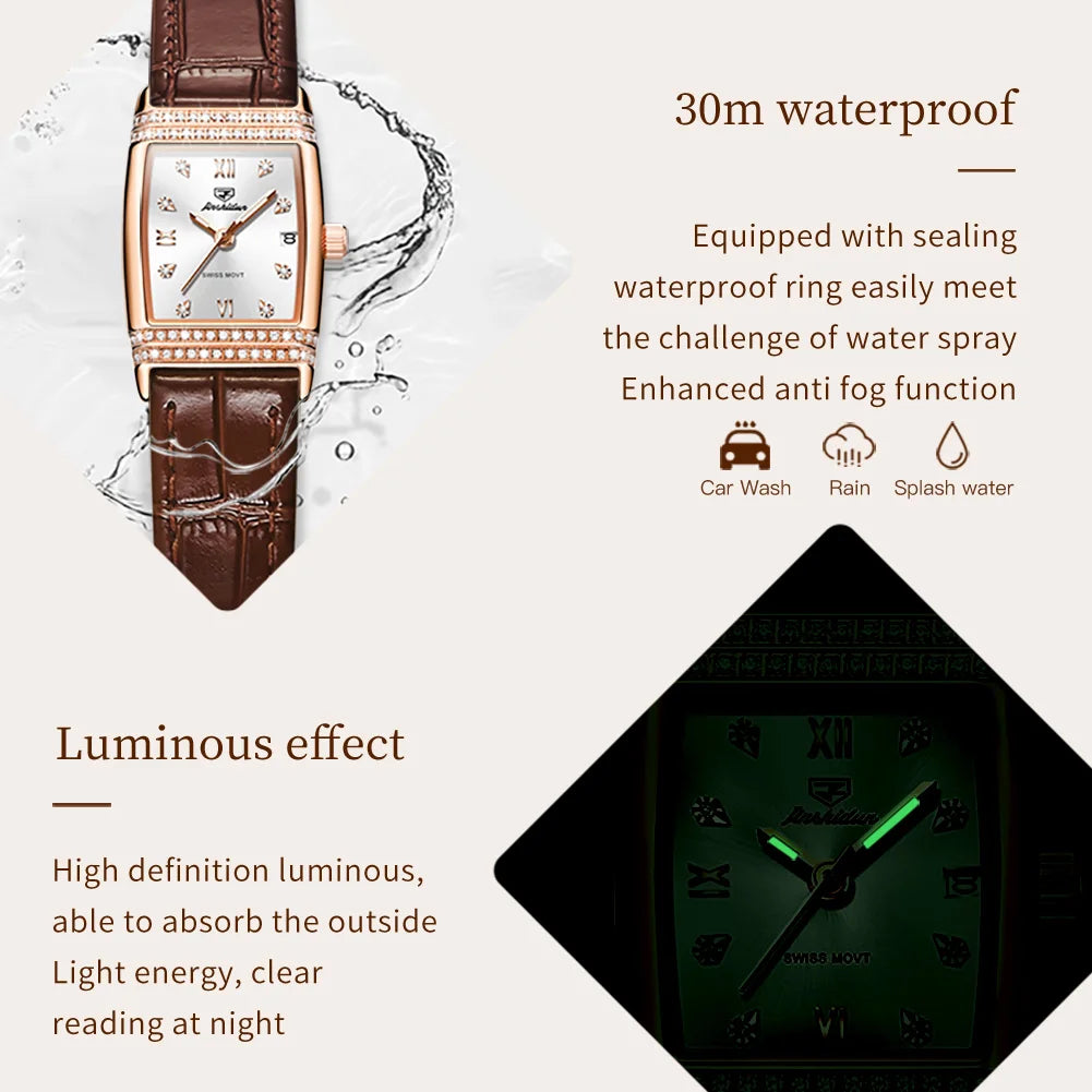 Quartz Woman watch Diamond Dial Square Rose Gold