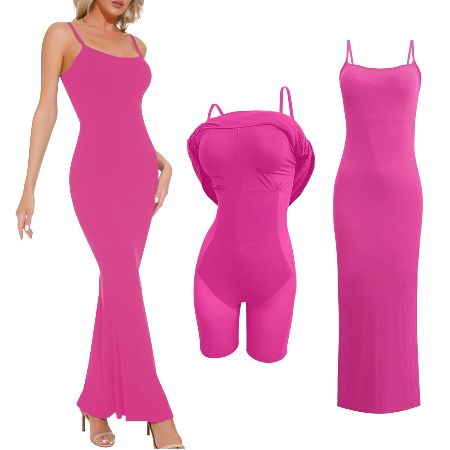 Women's Body Shaping Dress Set With Breast Pad Built In Body Shaping Underwear 8 In 1 Cocktail Two Piece Solid Dress - integrityhomedecor