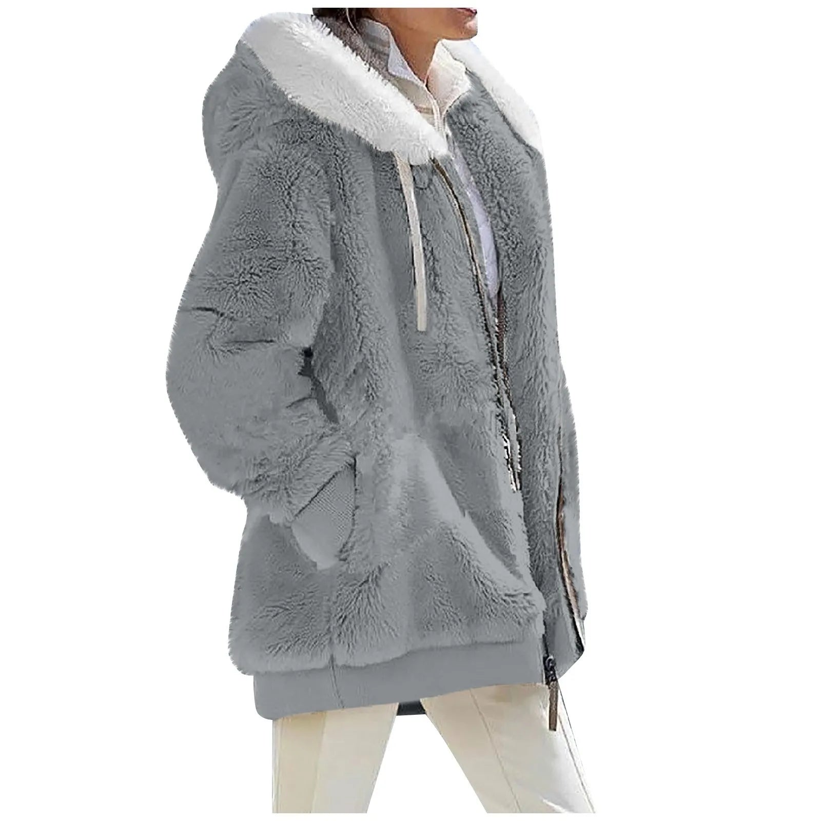 Jacket for Women Plush Pocket Hooded Streetwear - integrityhomedecor
