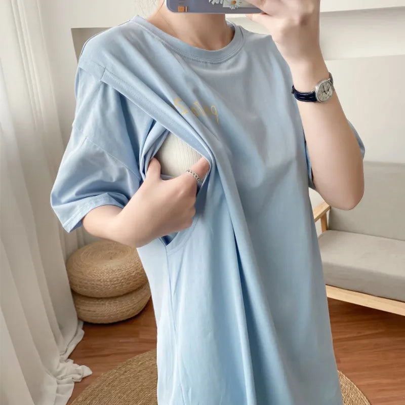 Maternity Mid-length short Sleeve Clothing Pregnancy Breastfeeding Clothes - integrityhomedecor