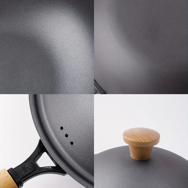 1pc, Wok With Lid (12''), Cast Iron