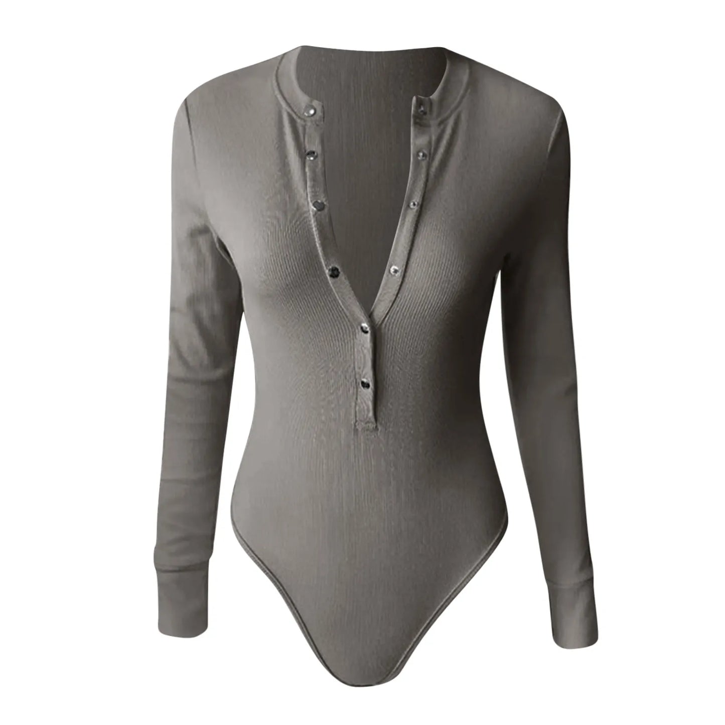 Long Sleeve Sexy Bodysuit Button V Neck Breathable - integrityhomedecor