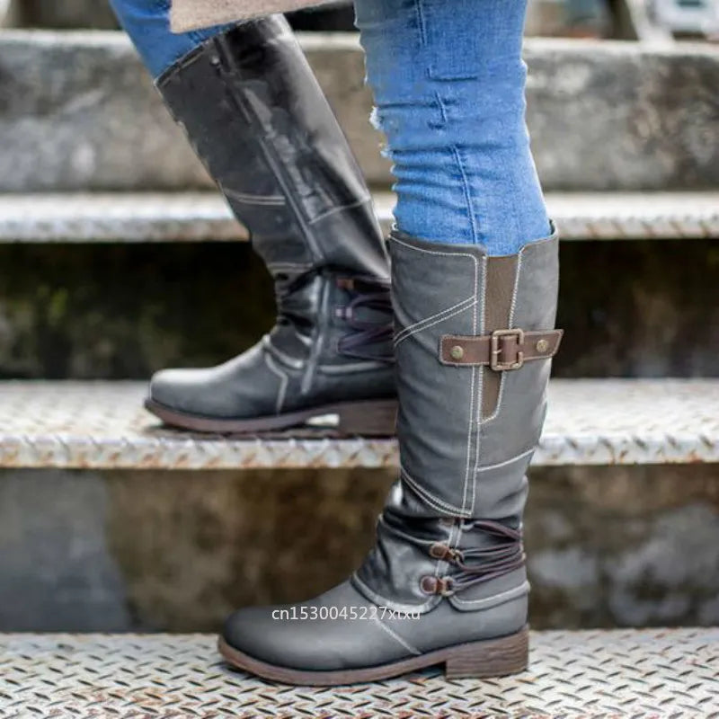 Women Leather Zipper Boots Lace Up - integrityhomedecor