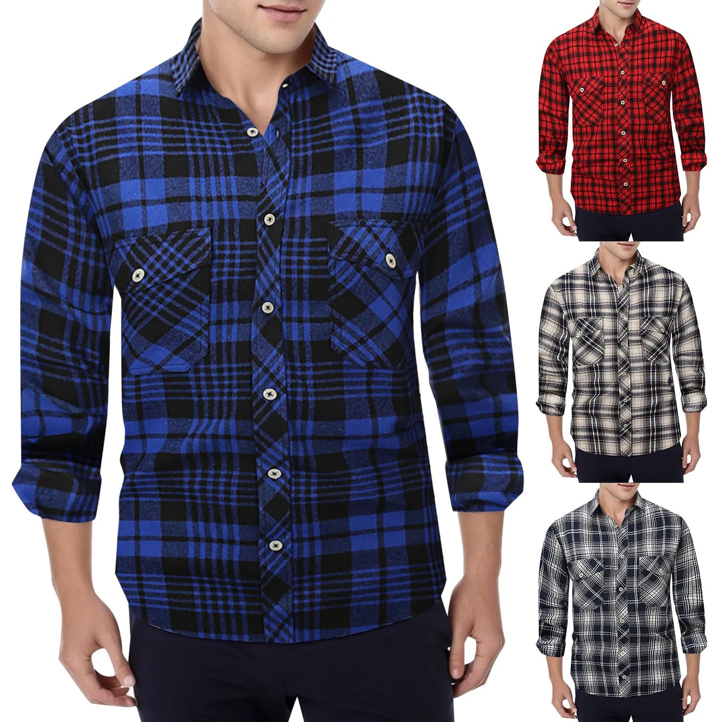 Men Plaid Shirt Double Pockets - integrityhomedecor