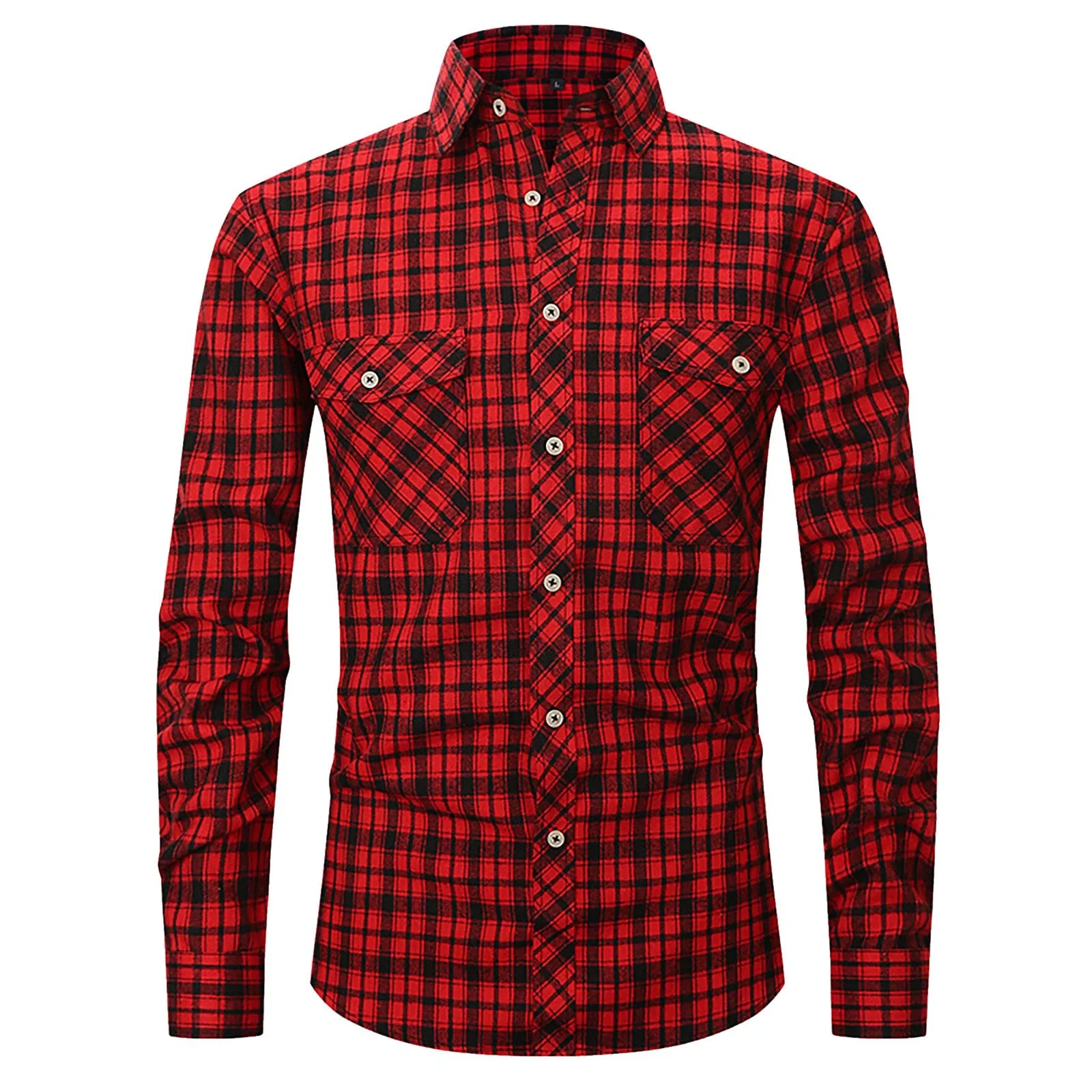 Men Plaid Shirt Double Pockets - integrityhomedecor