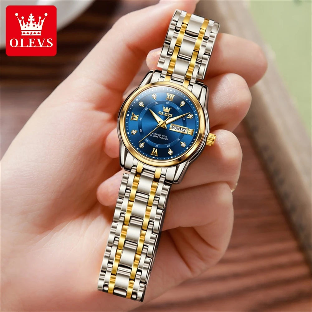 Luxury Gold Watch Roman Stainless Steel Waterproof Luminous