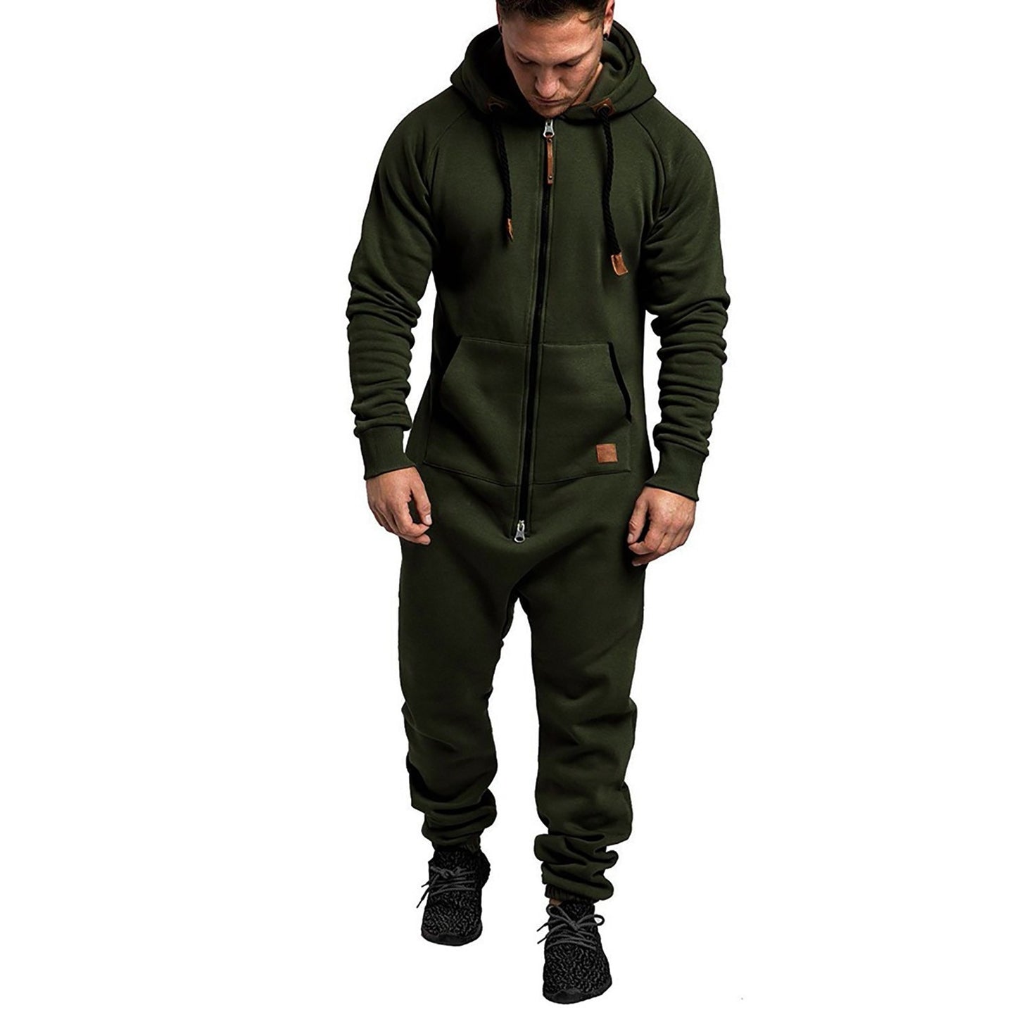 men's Jumpsuit Pajamas Long-sleeved sports pants solid color splicing casual sweater men's zipper hoodie - integrityhomedecor