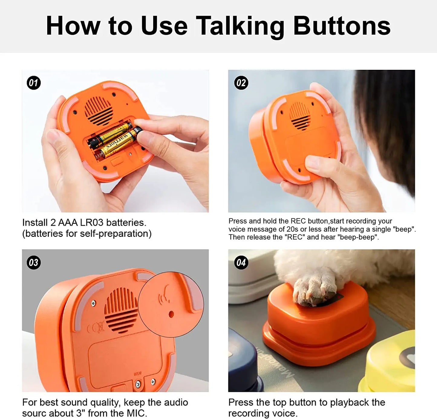 MEWOOFUN Button Record Talking Pet Vocal Interactive Toy Bell Ringer