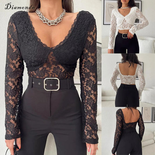 Women Lace Cami Top Long Sleeve Ladies Backless Tank - integrityhomedecor