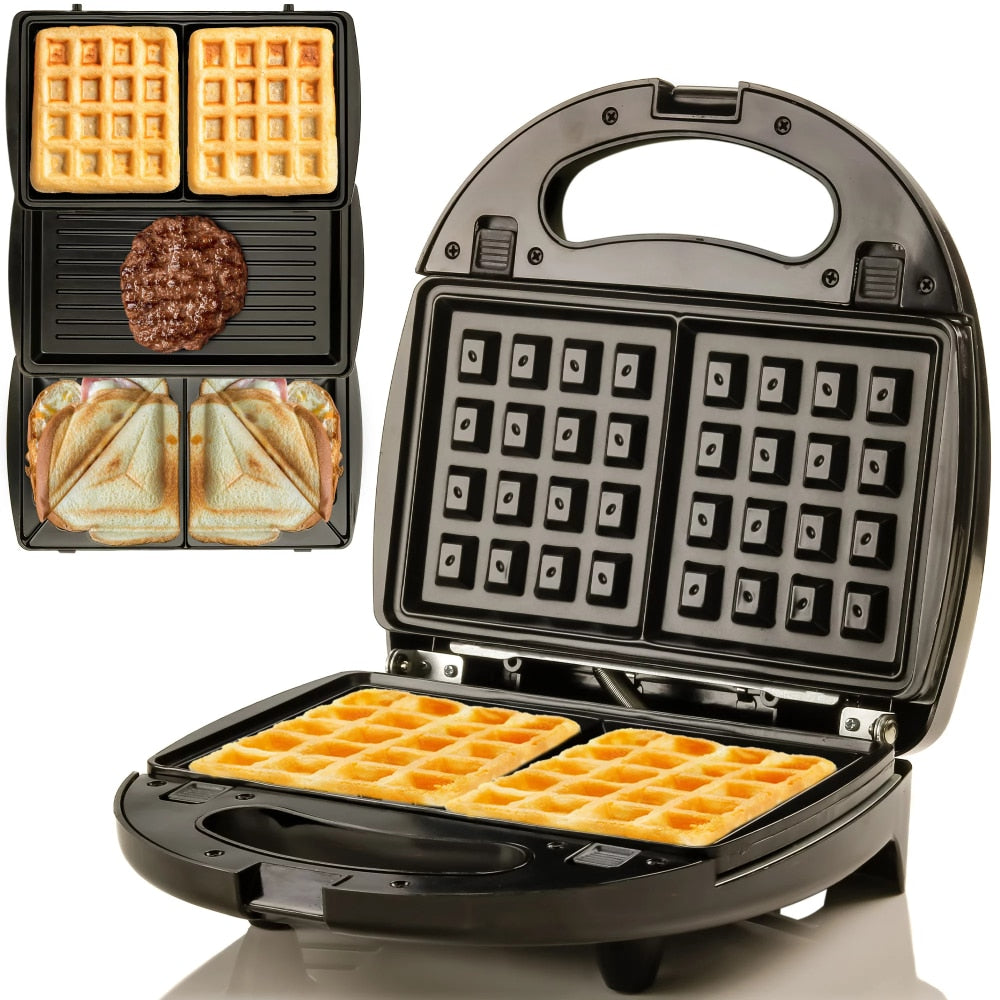Grill and Waffle Maker with 3 Removable Non-Stick Plates - integrityhomedecor